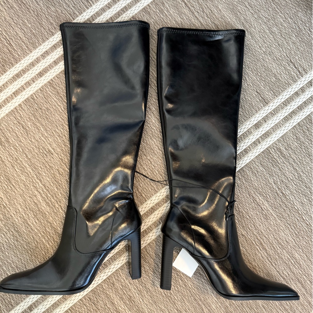 NWT H&M Black Patent Faux Leather Heeled Boots size US 9 EU 40